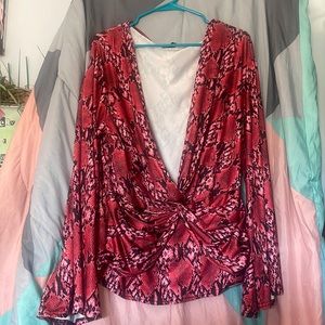 Deep V-neck Red Snakeskin Top